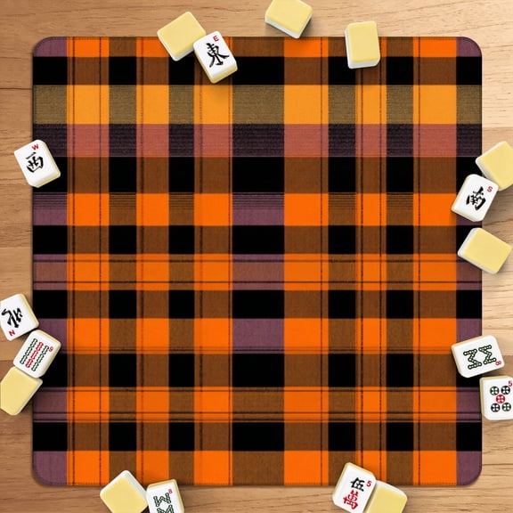 Mahjong Mat 31.5" x 31.5" plaid halloween purple tartan checked stripe autumn grid Non-Slip Noise Reduction American Mahjong Tiles Table Cover for Dominoes Poker Card Board Games Gift