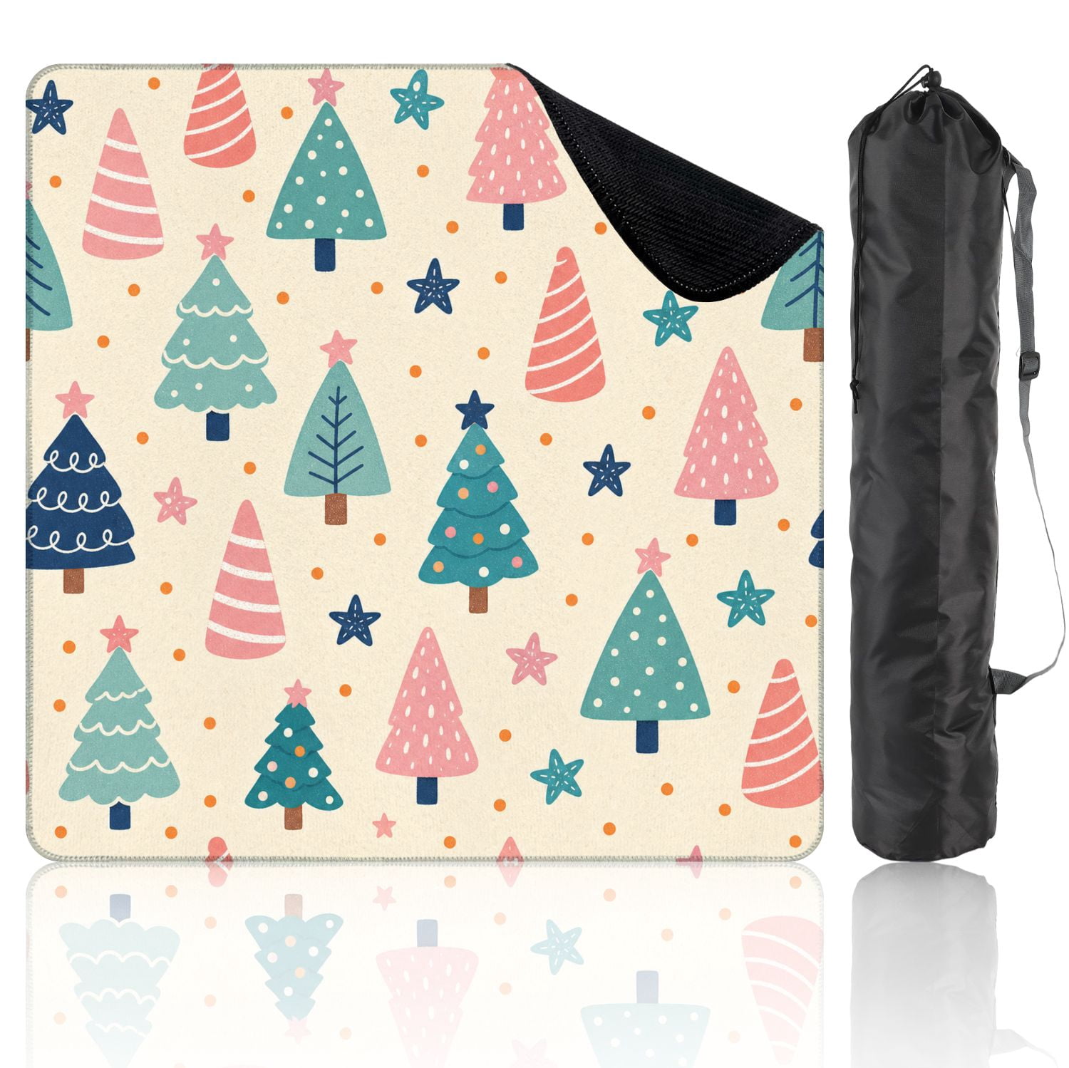 Mahjong Mat 31.5" x 31.5" playful colorful featuring abstract christmas trees ornaments for Non-Slip Noise Reduction Mahjong Tiles Table Cover for Dominoes Poker Card Board and Tile Games