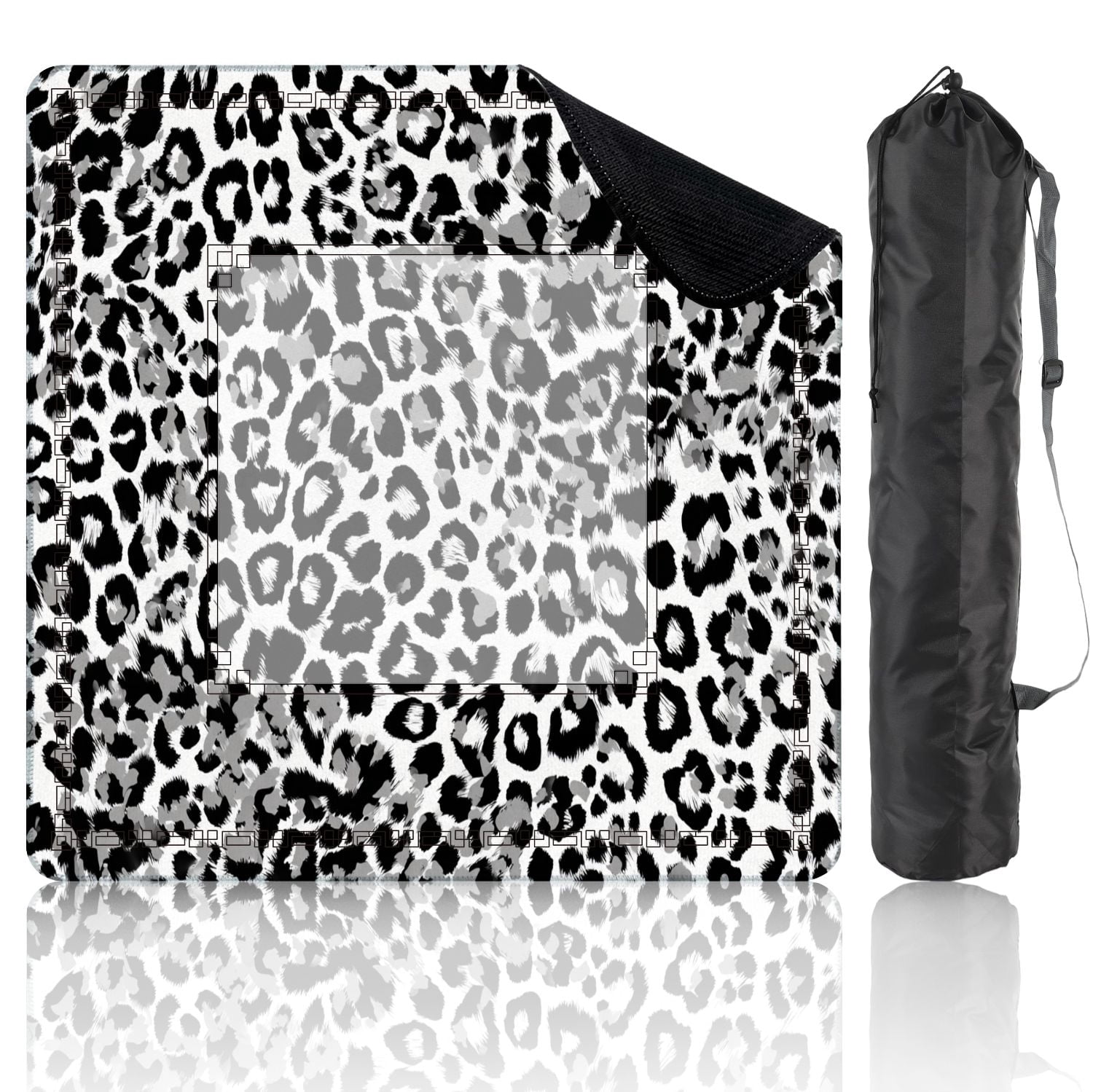 Mahjong Mat 31.5" x 31.5" repeating seamless snow leopard white leopard Non-Slip Noise Reduction American Mahjong Tiles Table Cover for Dominoes Poker Card Board Games Gift