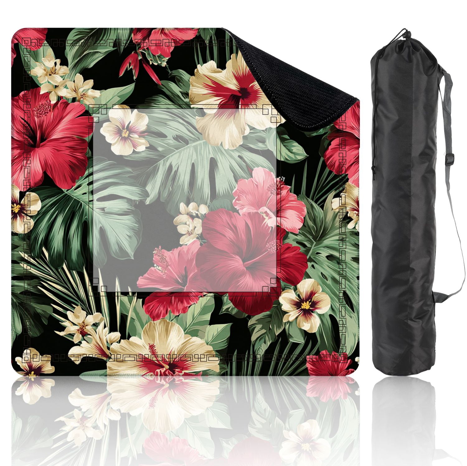 Mahjong Mat 31.5" x 31.5" seamless Exotic hawaiian tropical hibiscus flowers palm Non-Slip Noise Reduction American Mahjong Tiles Table Cover for Dominoes Poker Card Board Games Gift