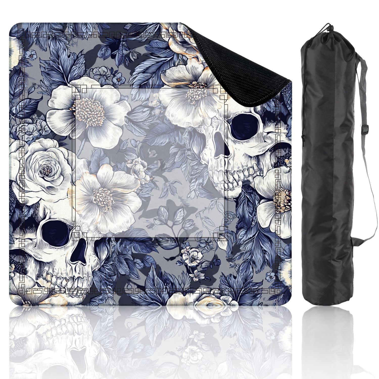 Mahjong Mat 31.5" x 31.5" seamless Wreaths garden flowers skulls Roses Non-Slip Noise Reduction American Mahjong Tiles Table Cover for Dominoes Poker Card Board Games Gift