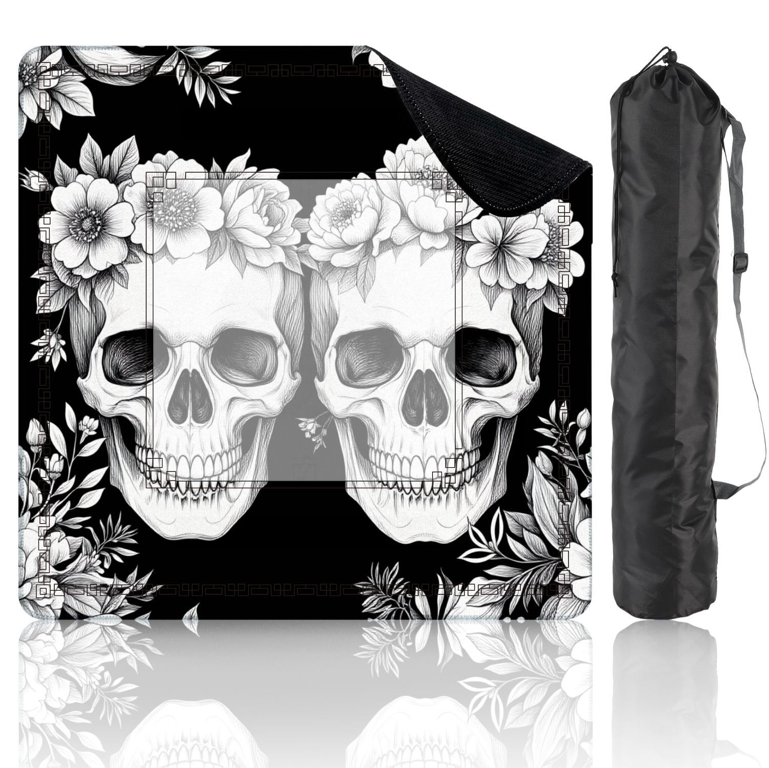 Mahjong Mat 31.5" x 31.5" seamless Wreaths garden flowers skulls Roses peonies Design for Non-Slip Noise Reduction American Mahjong Tiles Table Cover for Dominoes Poker Card Board Games Gift