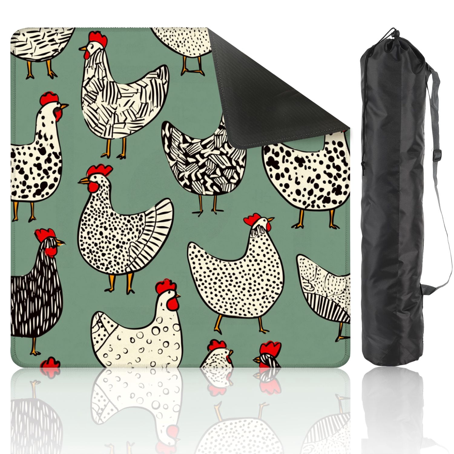 Mahjong Mat 31.5" x 31.5" seamless hand drawn chickens Beautiful ink drawing Non-Slip Noise Reduction American Mahjong Tiles Table Cover for Dominoes Poker Card Board Games Gift