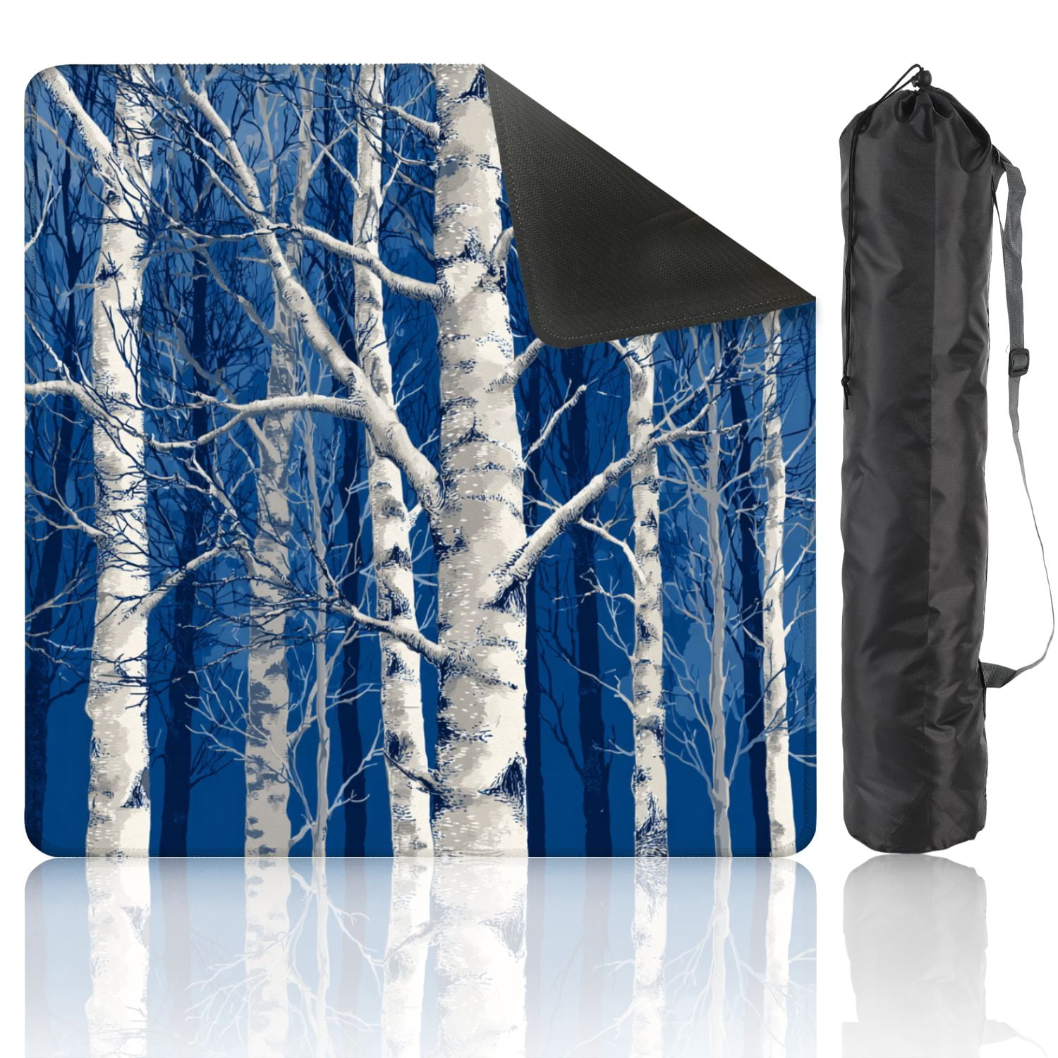 Mahjong Mat 31.5" x 31.5" seamless horizontal trees birches Black white Non-Slip Noise Reduction American Mahjong Tiles Table Cover for Dominoes Poker Card Board Games Gift