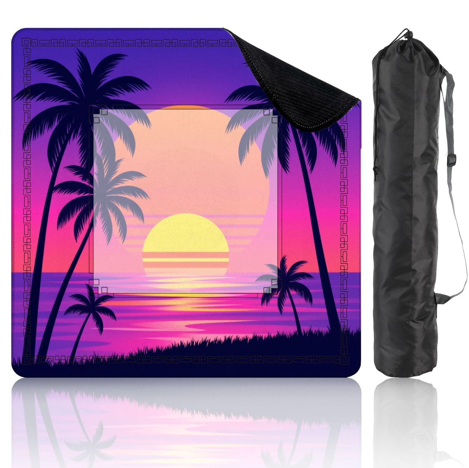 Mahjong Mat 31.5" x 31.5" sunset palm trees trendy purple california vintage Non-Slip Noise Reduction American Mahjong Tiles Table Cover for Dominoes Poker Card Board Games Gift