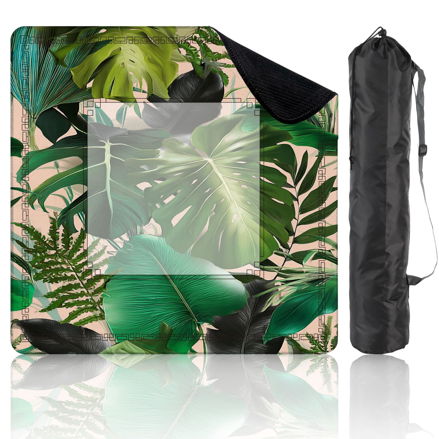 Mahjong Mat 31.5" x 31.5" tropical palm leaves seamless stylish fashion floral Non-Slip Noise Reduction American Mahjong Tiles Table Cover for Dominoes Poker Card Board Games Gift