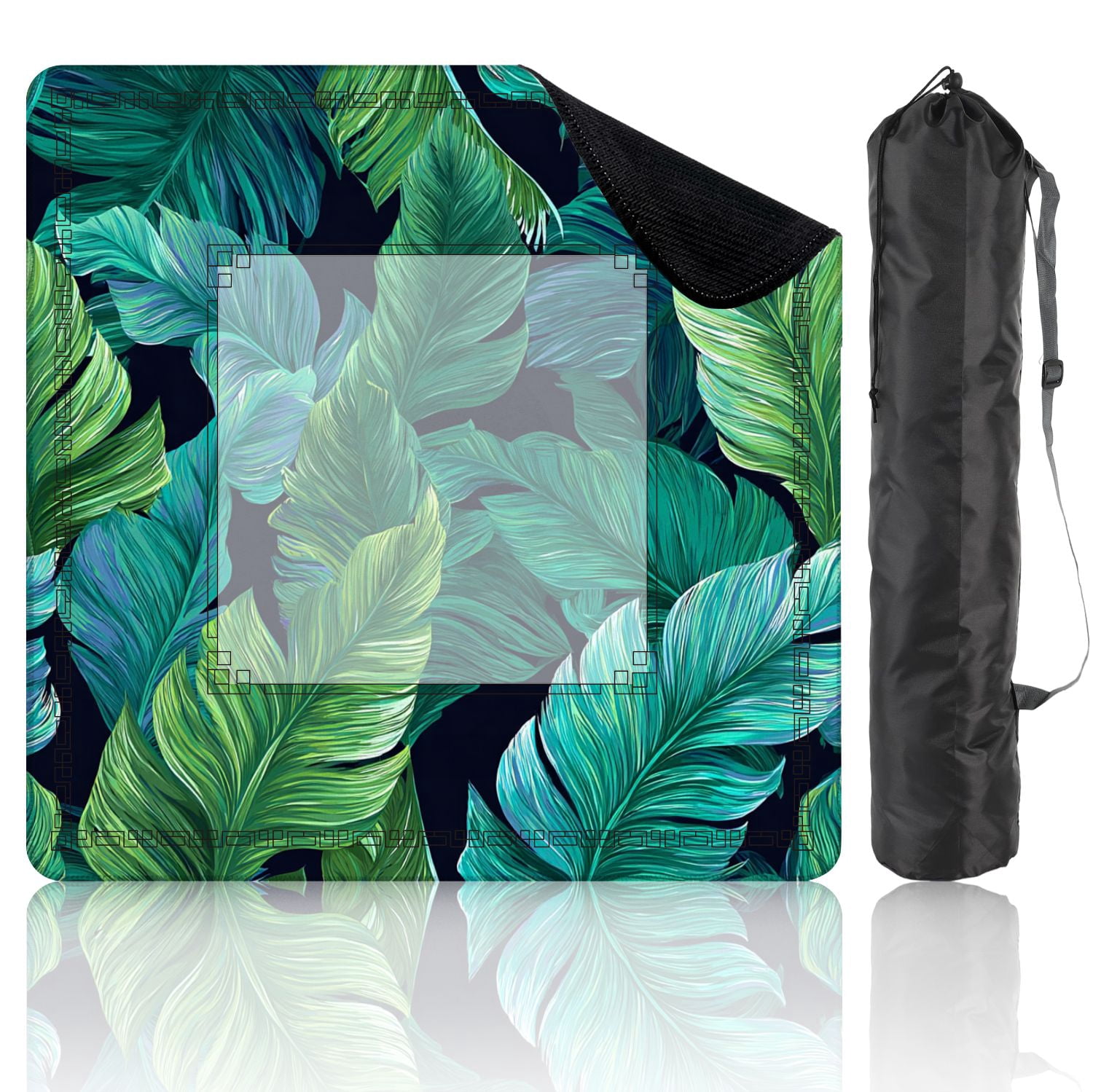 Mahjong Mat 31.5" x 31.5" turquoise green tropical leaves Seamless graphic design Non-Slip Noise Reduction American Mahjong Tiles Table Cover for Dominoes Poker Card Board Games Gift