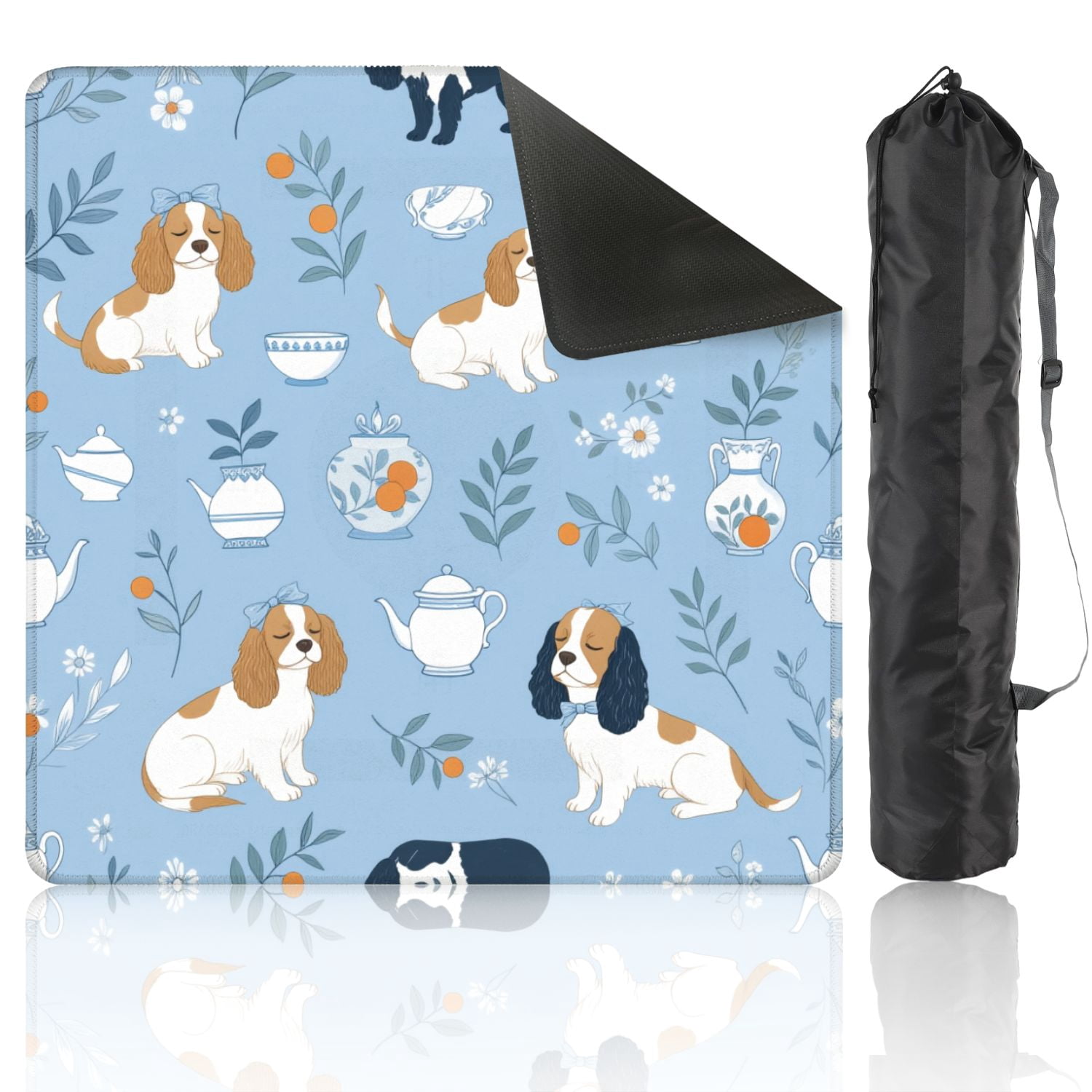 Mahjong Mat 31.5" x 31.5" vintage dog seamless Cavalier king charles spaniel cute hand drawn Non-Slip Noise Reduction American Mahjong Tiles Table Cover for Dominoes Poker Card Board Games Gift
