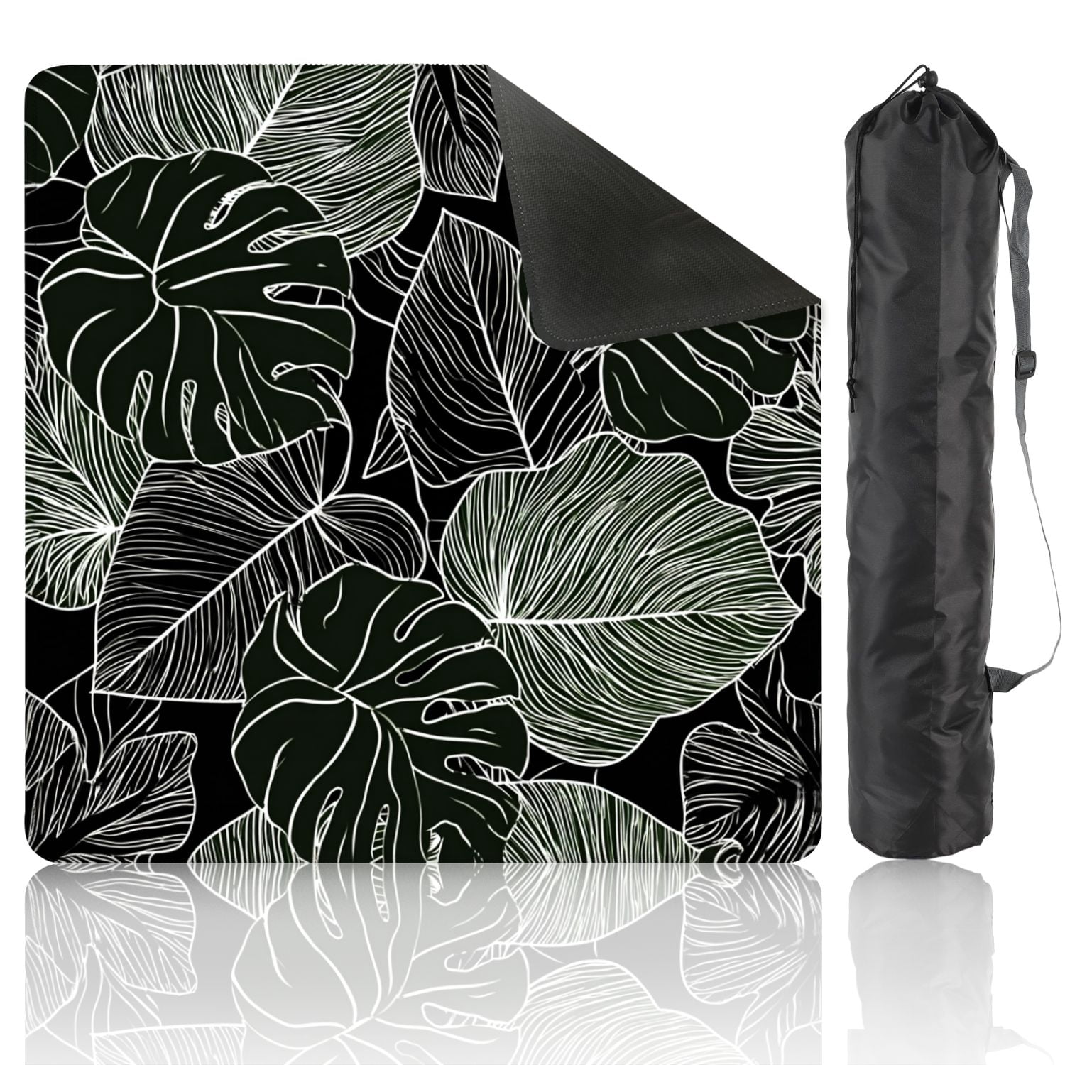 Mahjong Mat 31.5" x 31.5" white graphic tropical leaves seamless Non-Slip Noise Reduction American Mahjong Tiles Table Cover for Dominoes Poker Card Board Games Gift