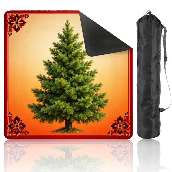 Mahjong Mat 31.5"x31.5" Christmas Tree red green gold stripe Warm geometric bright wooden root Non-Slip Noise Reduction American Mahjong Table Cover with Bag for Poker Board Card Tile Game Gift