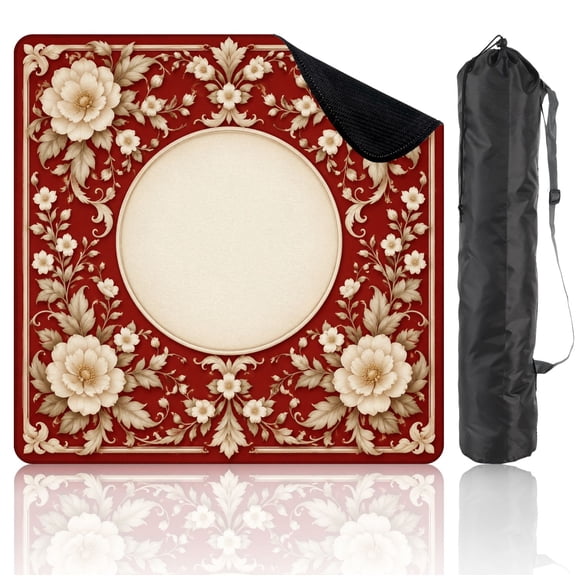 Mahjong Mat 31.5"x31.5" Vintage Floral Botanical Elegant Cream Flowers Red White with Bag Non-Slip Noise Reduction Mahjong Table Cover Mat for Table Poker Board Card Games Dominoes Game Night