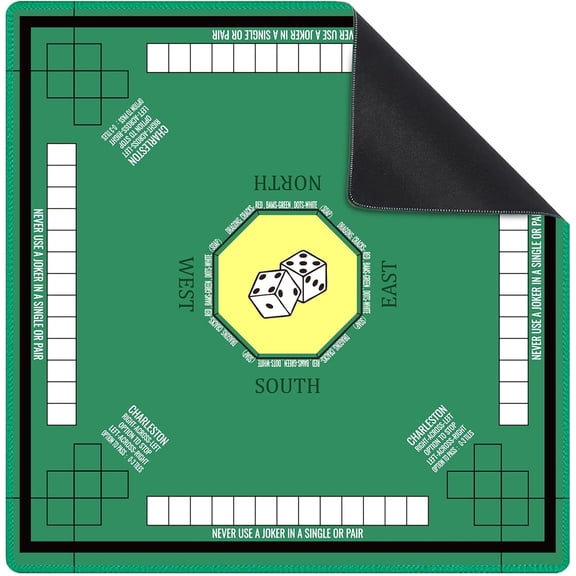 Mahjong Mat – 31.5x31.5 Inch Cloth Cover with Game Rules, Tablecloth for Poker, Board Games, Card Games, Tile Games & Dominoes (Green)