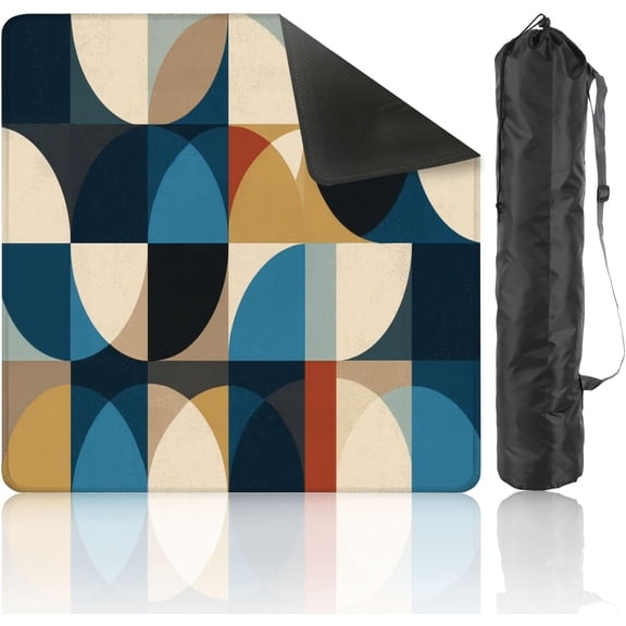 Mahjong Mat – 31.5x31.5 Inch Mid Century Geometric Abstract Simple Shapes Beautiful Color Palette, Non-Slip Noise Reduction Table Cover for Dominoes, Poker, Card, Board & Tile Games