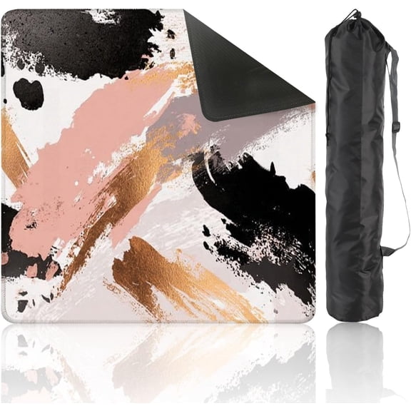 Mahjong Mat – 31.5x31.5 Inch Seamless Grunge Brush Strokes Pastel Gold Rose Pink Grey Black White, Non-Slip Noise Reduction Table Cover for Dominoes, Poker, Card, Board & Tile Games