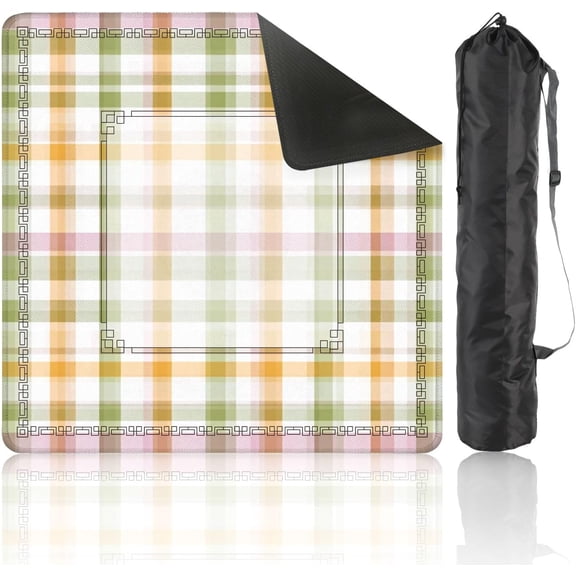 Mahjong Mat – 31.5x31.5 Inch Spring Plaid Seamless Easter Checkered Repeat Gentle Texture Geometric, Non-Slip Noise Reduction Table Cover for Dominoes, Poker, Card, Board & Tile Games
