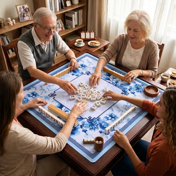 Mahjong Mat 31.5x31.5" Non Slip Rubber Table Cover Noise Reduction Mahjong Tabletop Protector with Carry Bag Square Mat for Card Game and Family Game Night