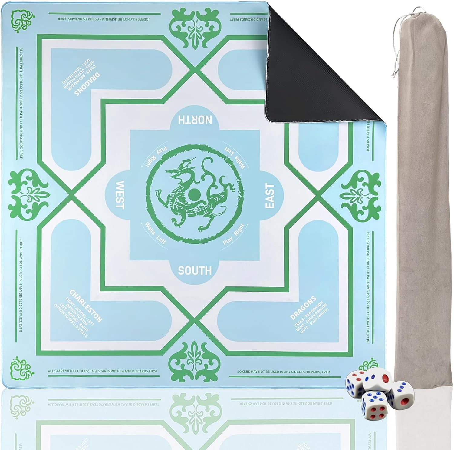 Mahjong Mat 31 x 31 Inch Non-Slip Noise Reduction Rubber Table Mat with Bag, American Mah Jongg Waterproof Gaming Surface for Poker, Card Games, Dominoes, Board & Tile Games