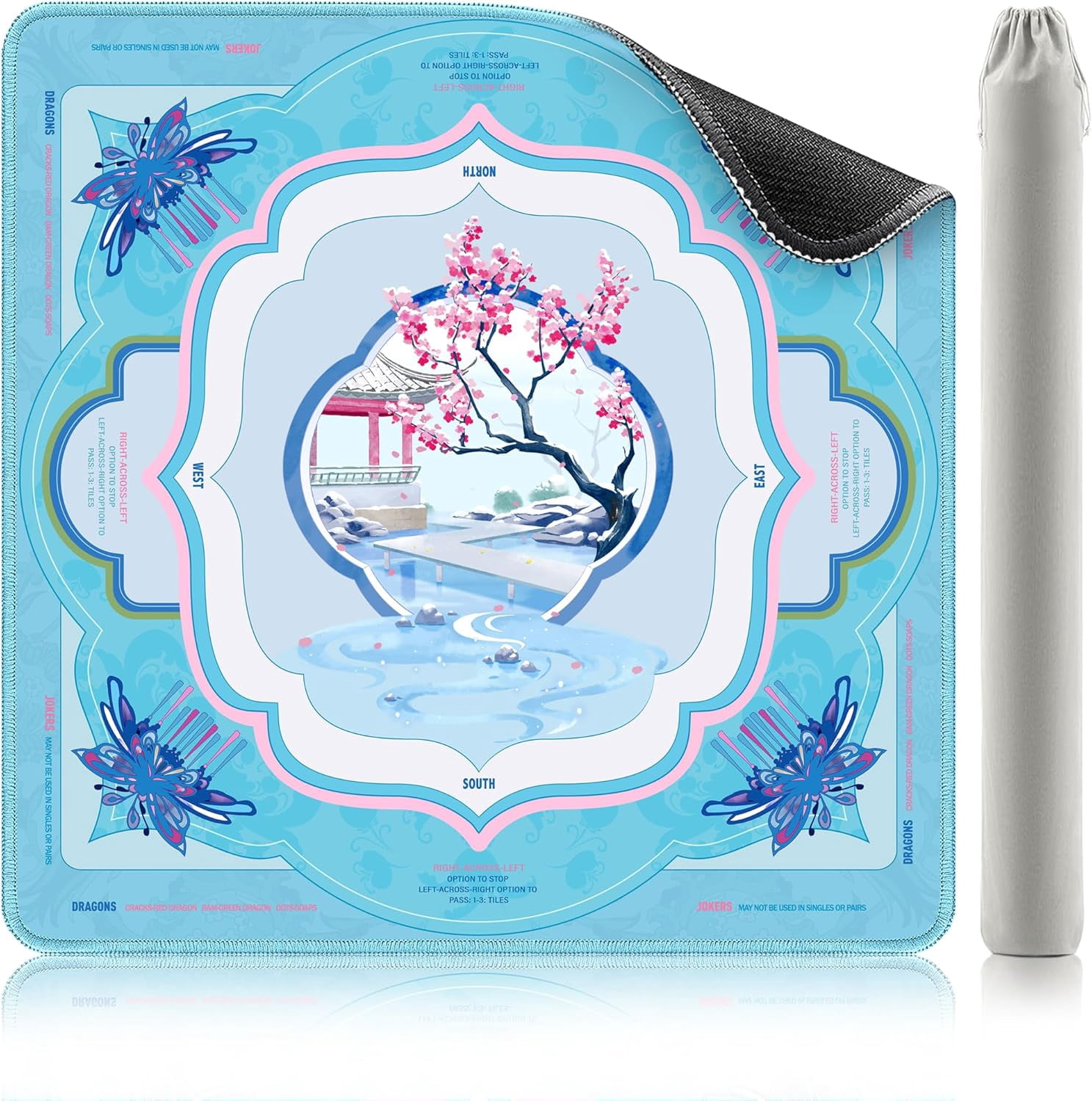 Mahjong Mat (32"x32") - Non-Slip, Quiet, Waterproof & Foldable Game Mat for American Mahjong(Blossom Stream)