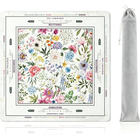 Mahjong Mat (33"x33") - Non-Slip Noise Reduction Gaming Mat for American Mahjong - Flower-Carnation