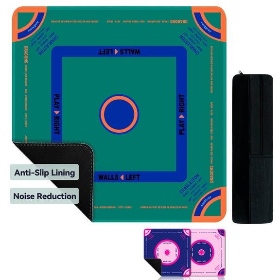 AzulHome Mahjong Mat with Black Carrying Bag, 31.5" Anti-Slip Mat with Rules Printed On Surface, Noise Reducing Table Cover for Poker, Cards & Dominoes, Green