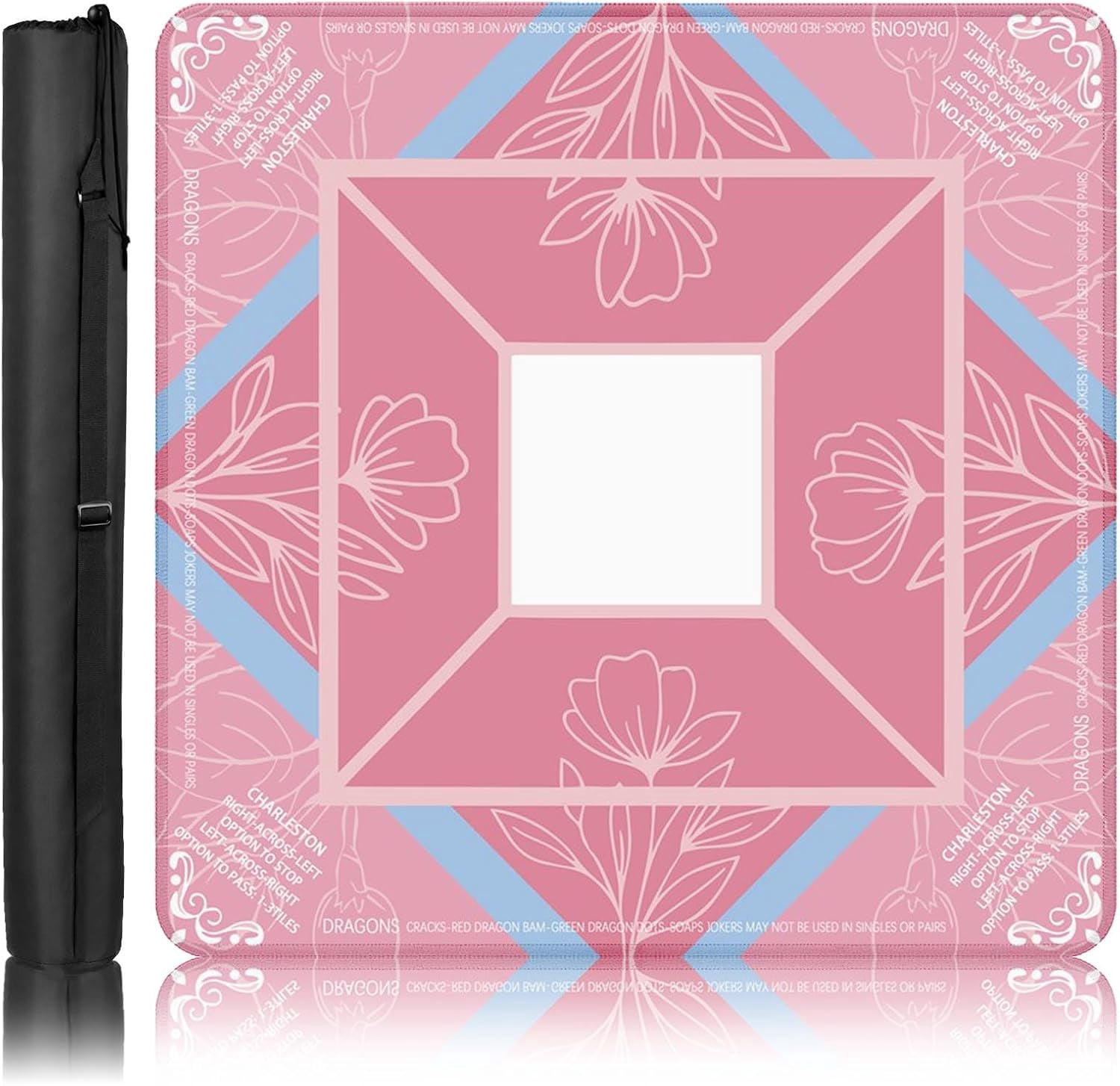 Mahjong Mat with Black Carrying Bag Pink Non-Slip Noise Reduction Gaming Mat 31.5" x 31.5" Rubber Multi Purpose Game Table Cover for Mahjong Card Dominoes Board Tile Games