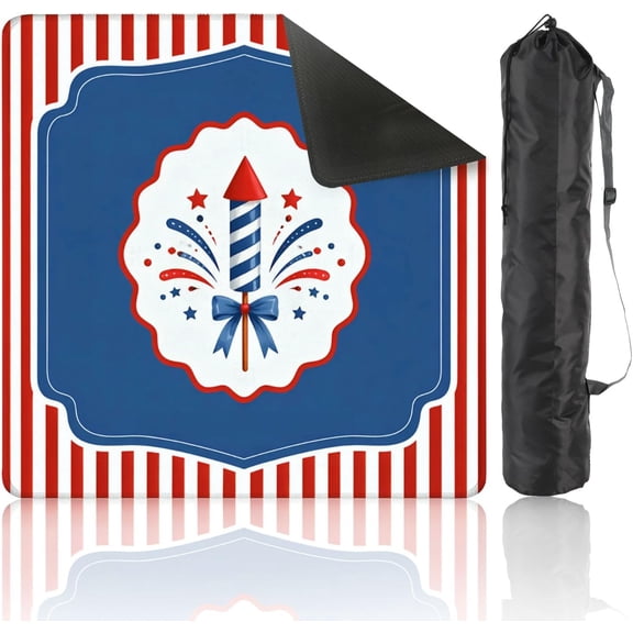 Mahjong Mat with Carrying Bag 31.5" x 31.5" Non-Slip Noise Reduction Patriotic American Flags Blue Ribbon Red White Striped Table Mat for Mahjong Poker Dominoes Card Board Tile Games