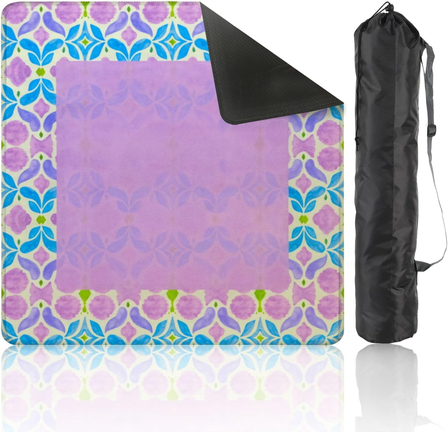 Mahjong Mat with Carrying Bag 31.5" x 31.5" Non-Slip Noise Reduction Purple Blue Floral Bird Central Blank Space Table Mat for Mahjong Poker Dominoes Card Board Tile Games