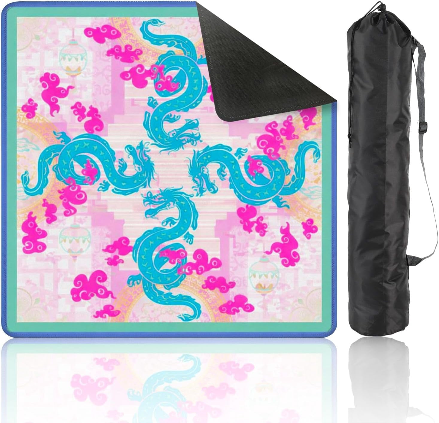 Mahjong Mat with Carrying Bag 31.5" x 31.5" Non-Slip Noise Reduction Vibrant Pink Clouds Traditional Style Table Mat for Mahjong Poker Dominoes Card Board Tile Games