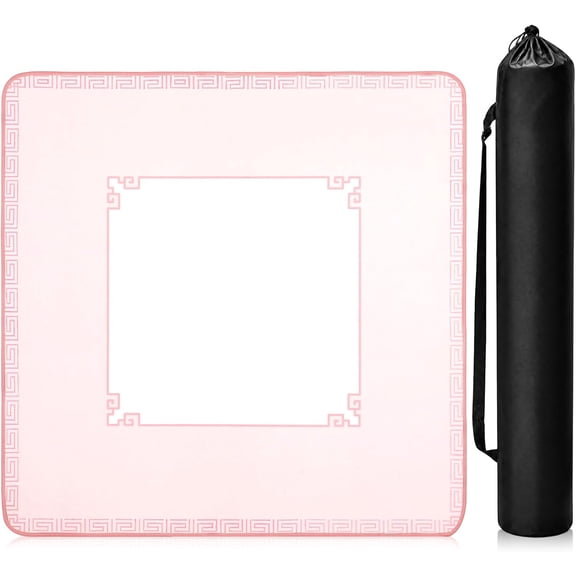 Mahjong Mat with Carrying Bag 32" x 32" Pink Foldable Mah Jong Mat Non Slip Noise Reduction Game Table Cover for Mahjong Card Dominoes Board Tile Games