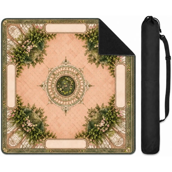 Mahjong Mat with Carrying Bag, Pink Conservatory Garden Design for American Mahjong, Non Slip Noise Reducing Table Game Surface, Custom Options for Social Club Play, Decorative Home Accent