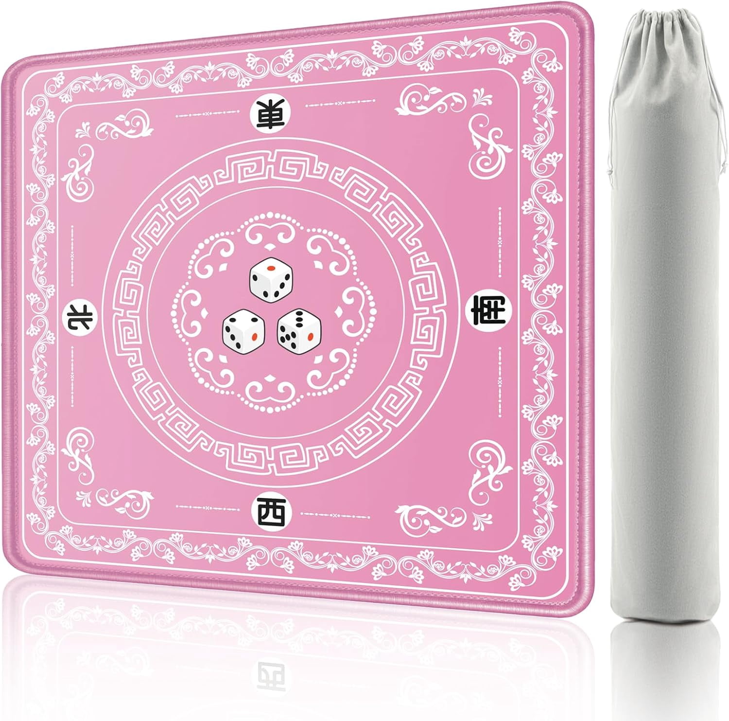 Mahjong Mat - Elegant Pink with Lace Trim | Non-Slip Rubber Gaming Mat & Noise Reducer | for Mahjong Tiles, Poker, Cards, Dominoes, Board Games | 31.5x31.5 Inch