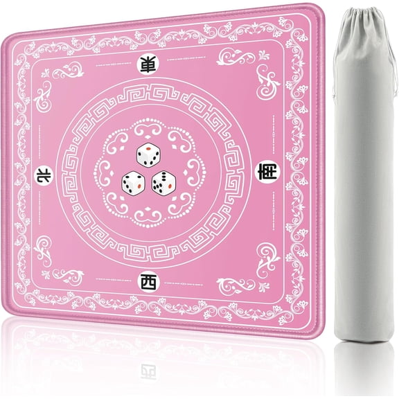 Mahjong Mat - Elegant Pink with Lace Trim | Non-Slip Rubber Gaming Mat & Noise Reducer | for Mahjong Tiles, Poker, Cards, Dominoes, Board Games | 32.4x32.4 Inch