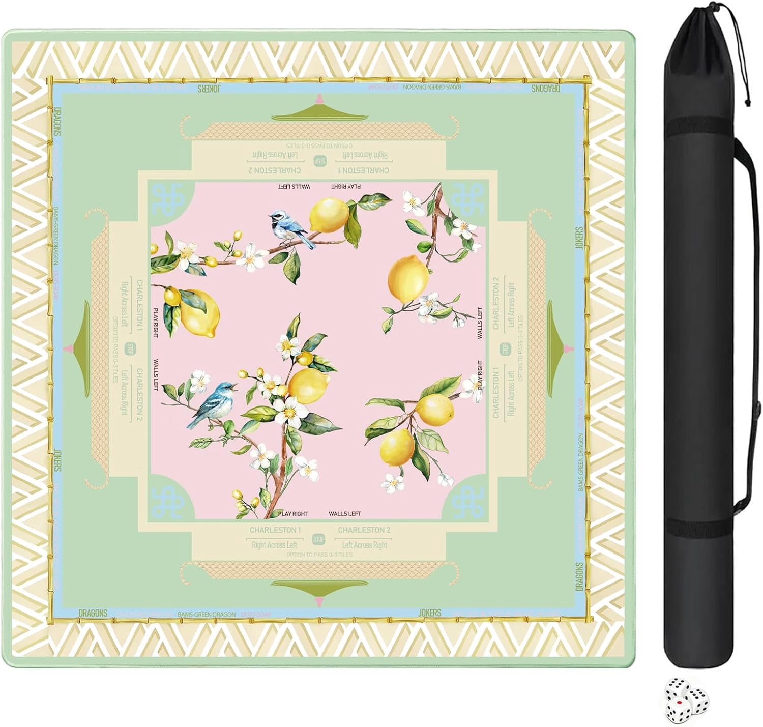 Mahjong Mat Flowers and Green Plants Gaming Mat 31.5" x 31.5" for Mahjong