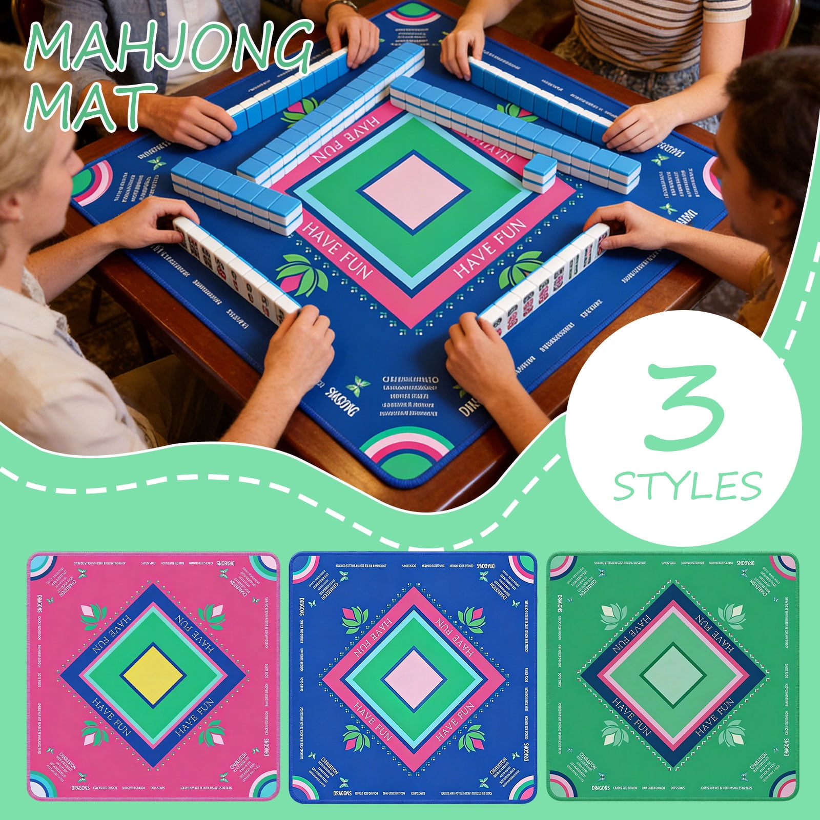 Mahjong Mat with Lotus and Butterfly Design, Large 32.4 Inch Foldable Gaming Table Cover with Anti-Slip Rubber Base for Noise Reduction, Perfect for Mahjong Poker Board Game Night Family Gathering