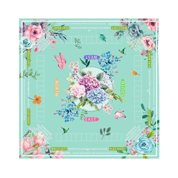 Mahjong Mat with Lotus & Butterfly Pattern, Anti-Slip Noise Reduction Rubber Gaming Mat, 31.5 x 31.5 Inch Magenta Foldable Table Cover for Mahjong Poker Board Games，11#