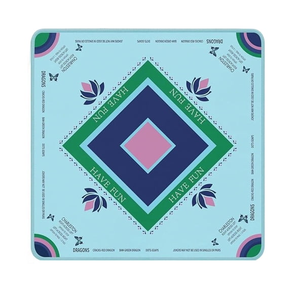 Mahjong Mat with Lotus & Butterfly Pattern, Anti-Slip Noise Reduction Rubber Gaming Mat, 31.5 x 31.5 Inch Magenta Foldable Table Cover for Mahjong Poker Board Games,2#
