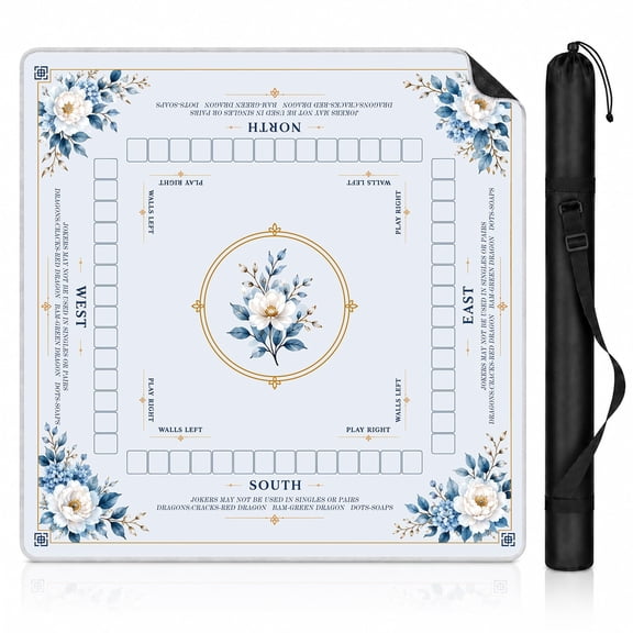 Mahjong Mat, Mahjong Mat with Rules for Mahjong Set, Charleston Floral Garden 31.49 x 31.49 in 3MM Waterproof Edge-Bound Mah Jongg Table Mat with Storage Bag, Noise Reducing American Mahjong Mat