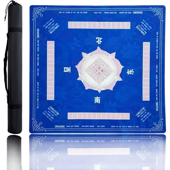 Mahjong Mat, Mahjong Mat for Table -32.4 x 32.4 Inches Rubber Noise Reduction Anti-Slip Playmat, Mahjong, Dominoes, Poker Cards and Board Games Tabletop Cover Mat with Carrying Bag