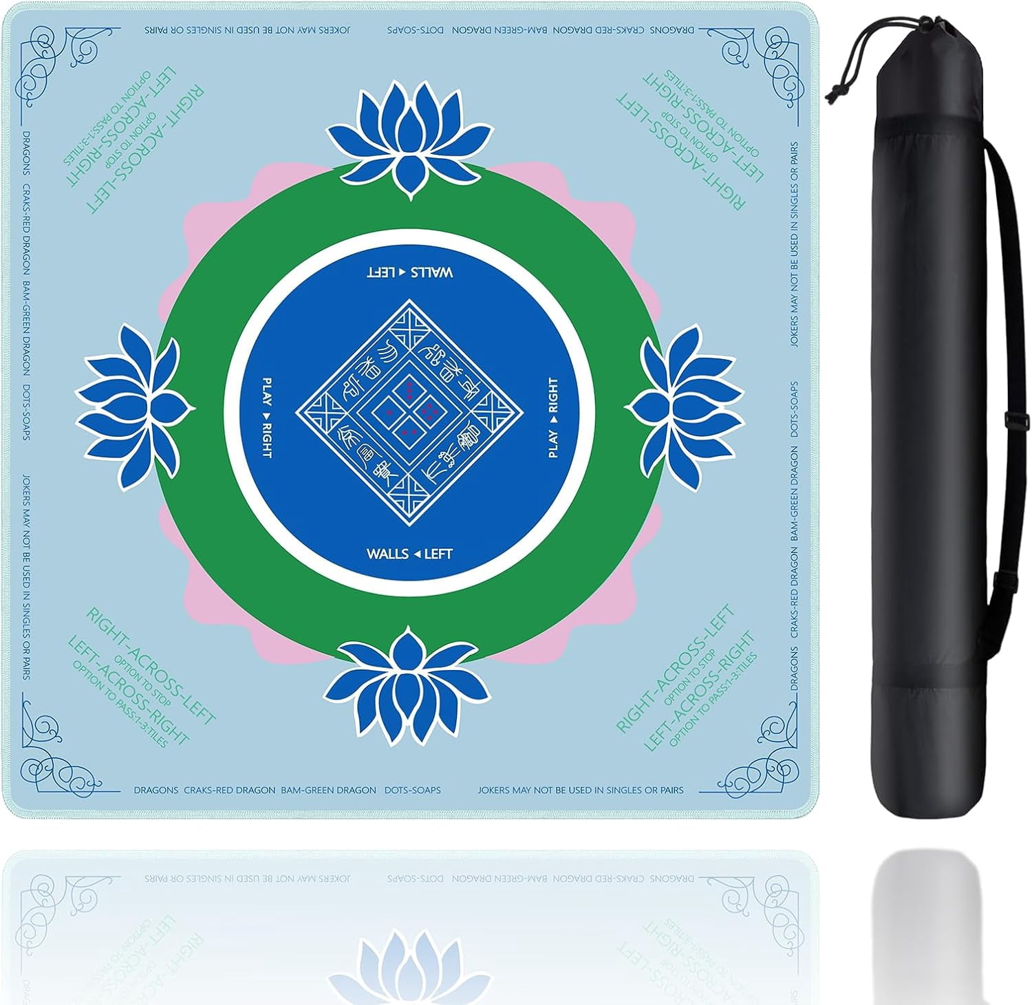 Mahjong Mat, Mahjong Mat for Table with Bag, 31.5" x 31.5" Rubber Anti Slip and Noise Reduction Board Gaming Mat for Mah Jongg, Poker, Board Tile Games, Dominoes