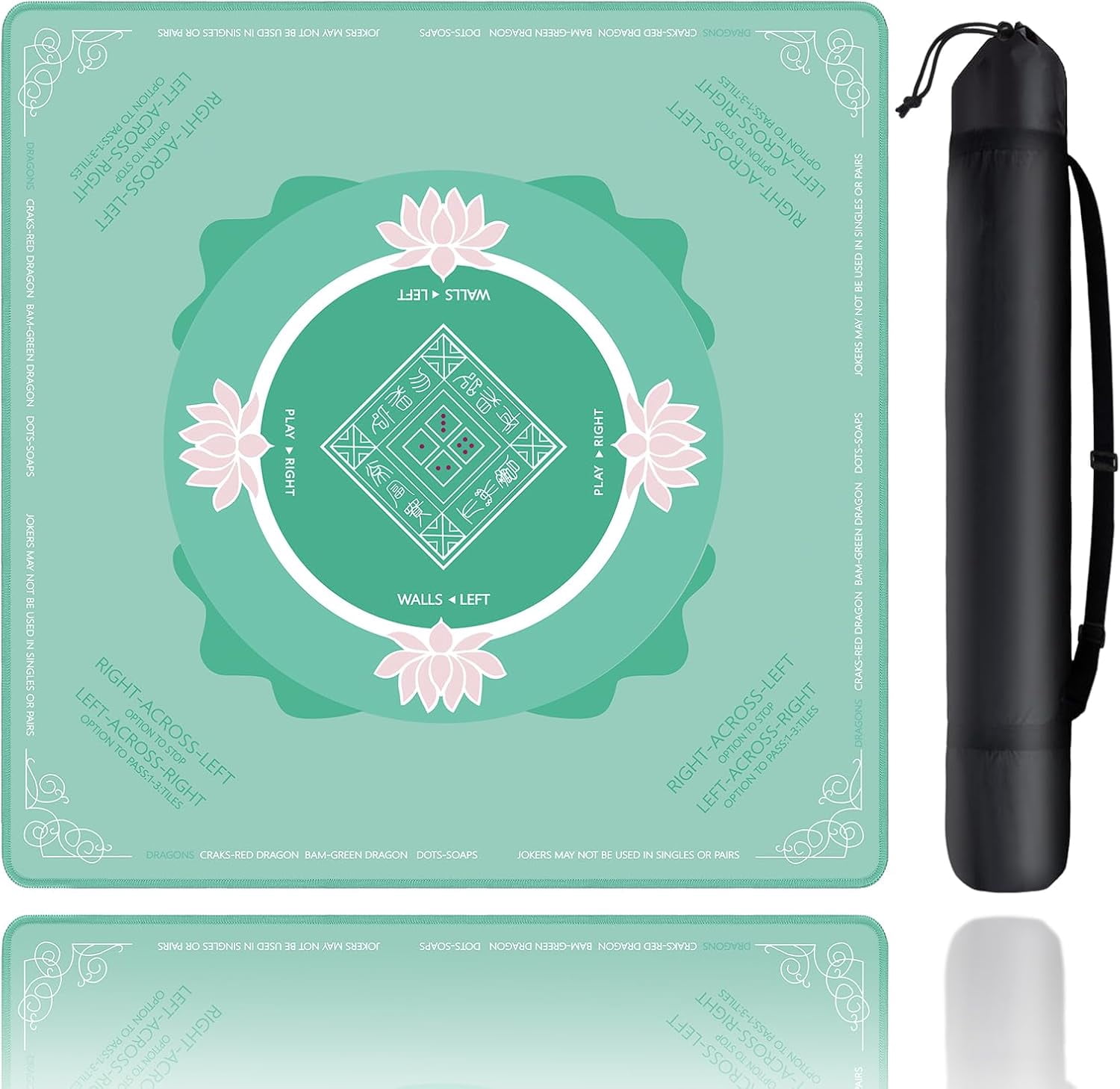 Mahjong Mat, Mahjong Mat for Table with Bag, 31.5" x 31.5" Rubber Anti Slip and Noise Reduction Board Gaming Mat for Mah Jongg, Poker, Board Tile Games, Dominoes