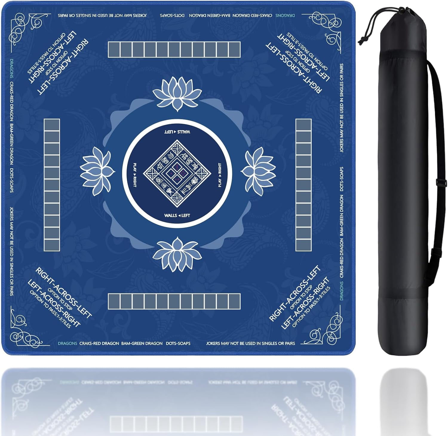 Mahjong Mat, Mahjong Mat for Table with Bag, 31.5" x 31.5" Rubber Anti Slip and Noise Reduction Board Gaming Mat for Mah Jongg, Poker, Board Tile Games, Dominoes