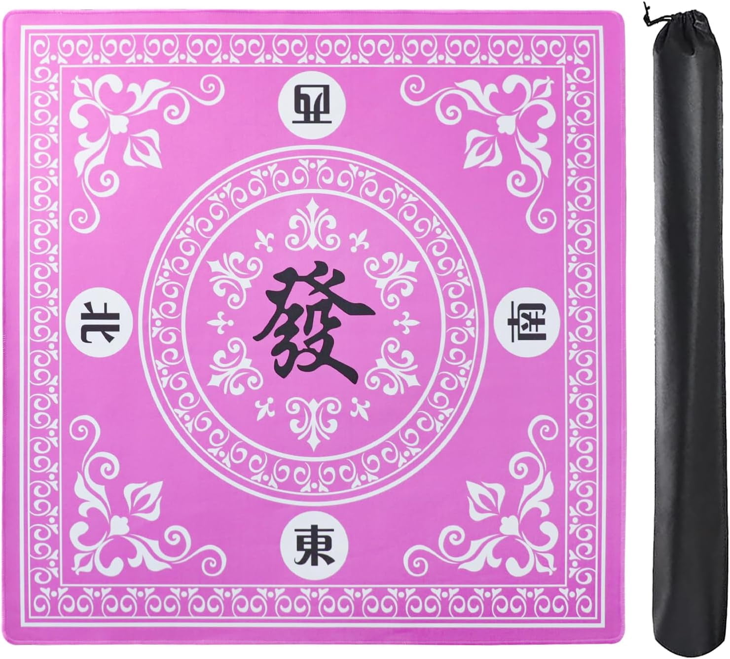 Mahjong Mat,Mahjong Table Mat with 3 Dice & Carrying Bag for Card, Board & Tile Games, Anti Slip and Noise Reduction Table Cover(Pink, 31.5 inches)