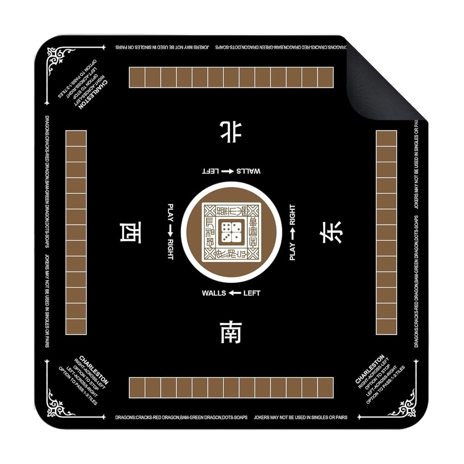 Mahjong Mat Noise Reducing Pad for Poker Board Games Dominoes, Black 40x40cm