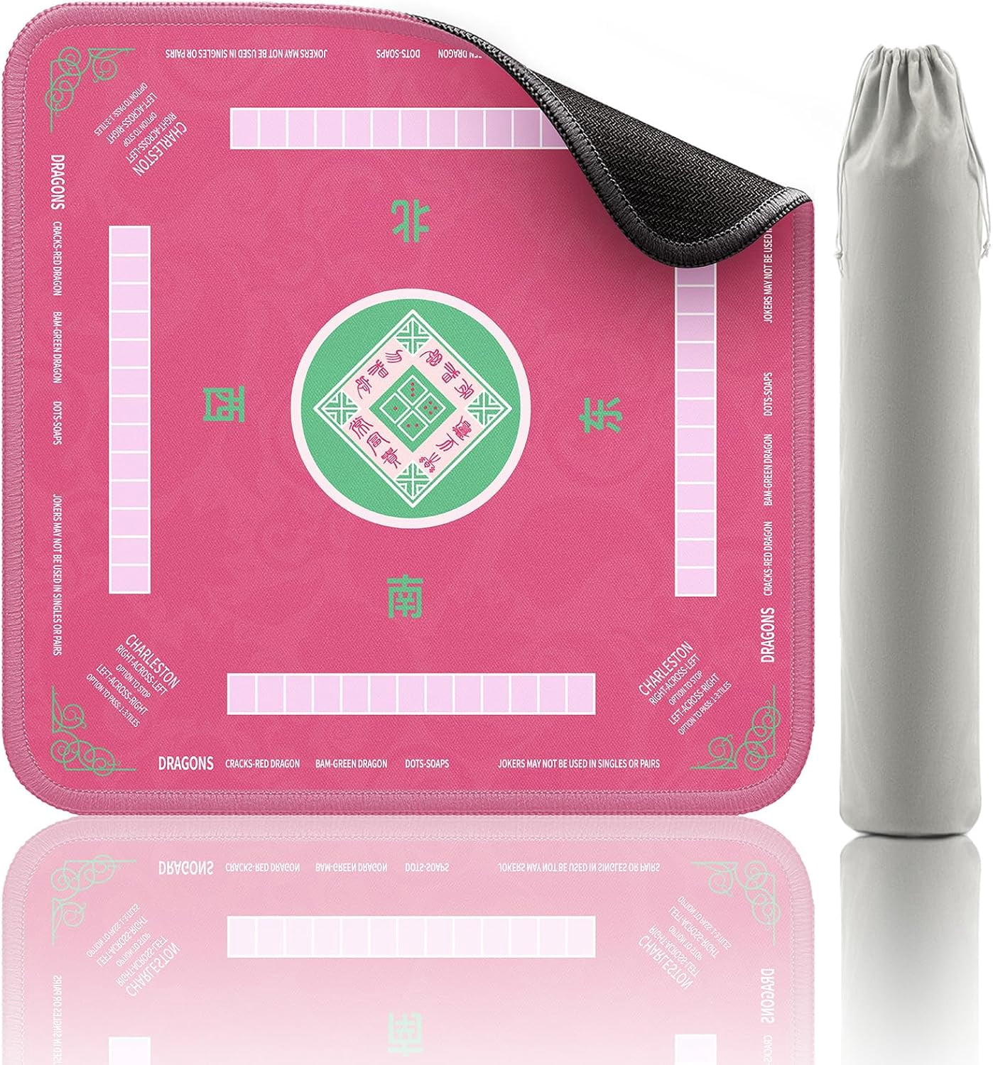 Mahjong Mat, Noise Reduction Non-Slip Mahjong Mat for Table, 31.5x31.5 Inch Mahjong Table Mat for Poker, Board Games Table Mat, Card Games, Tile Games, Dominoes (Pink)