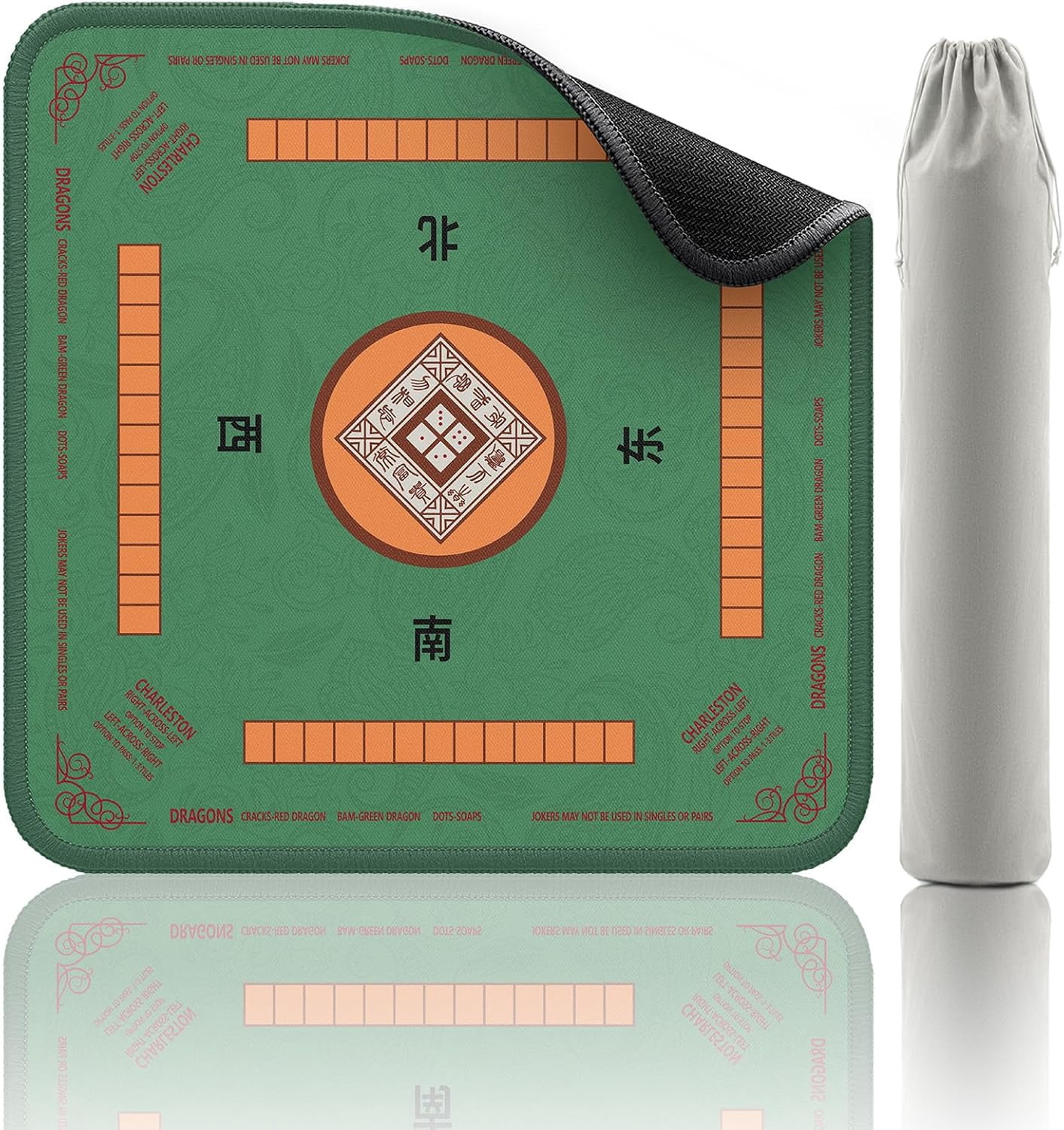 Mahjong Mat, Noise Reduction Non-Slip Mahjong Mat for Table, 31.5x31.5 Inch Mahjong Table Mat for Poker, Board Table Mat, Dominoes, Tile,Card Games (Green)