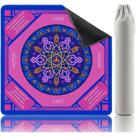 Mahjong Mat, Non-Slip Neoprene Table Cover with Game Rules & Carrying Bag, Noise Reduction Square Board Mat for Poker, Dominoes, Tile Games, 32.2x32.2 Inch, (Mandala Style)