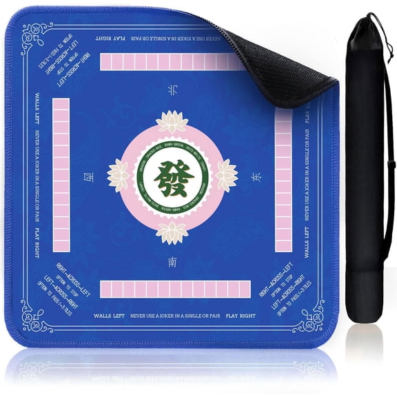Mahjong Mat, Non-Slip Noise Reduction Gaming Mat 31.5x31.5 Inch, Neoprene Mahjong Table Mat for Mahjong, Poker, Card, Board Games (Blue-2)