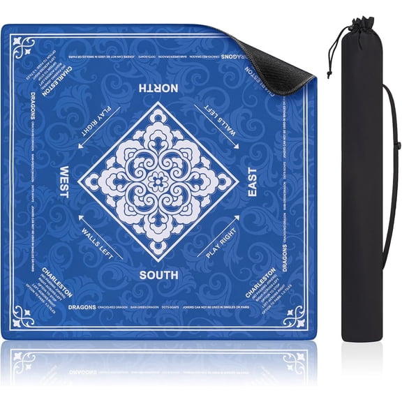Mahjong Mat with Rule, 31.5"x31.5" Waterproof Soft Surface Game Mat, Easy Clean Non-Slip & Noise-Reduce Mah Jong Table Mat with Carry Bag, Rolled Packaging for American Mahjong Tile Set