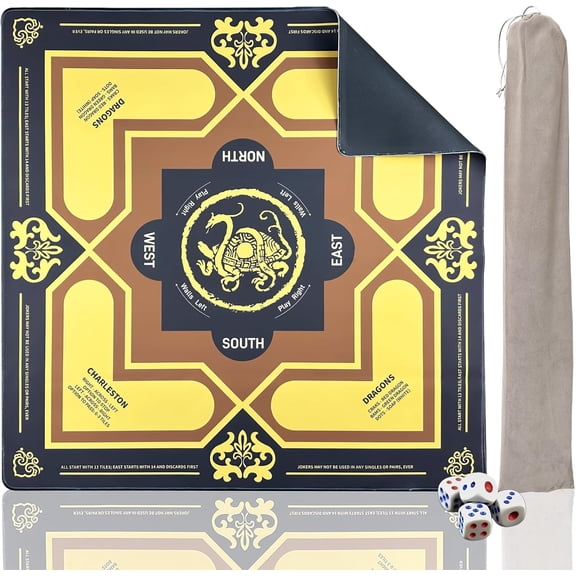 Mahjong Mat with Rules 31.5" x 31.5" Non-Slip Noise Reduction, American Mahjong Mat for Table with Bag, Waterproof Mah Jongg Mat for Poker, Playing Cards, Dominoes, Board & Tile Games