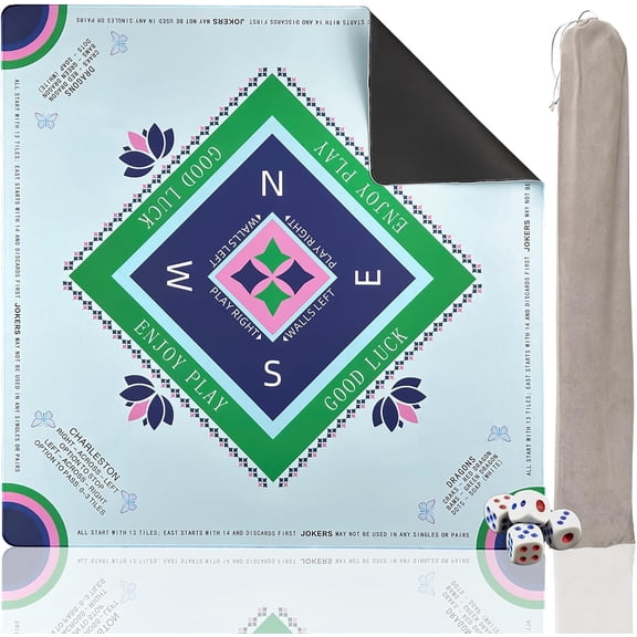Mahjong Mat with Rules, 31.5" x 31.5" Non-Slip Noise Reduction Table Cover, American Mah Jongg Mat for Table with Carry Bag, Waterproof Gaming Surface for Poker, Card, Dominoes, Board & Tile Games